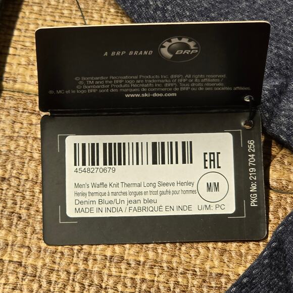 Ski-Doo Men's Waffle Knit Thermal Long Sleeve Henley Denim Blue NWT - Picture 11 of 11